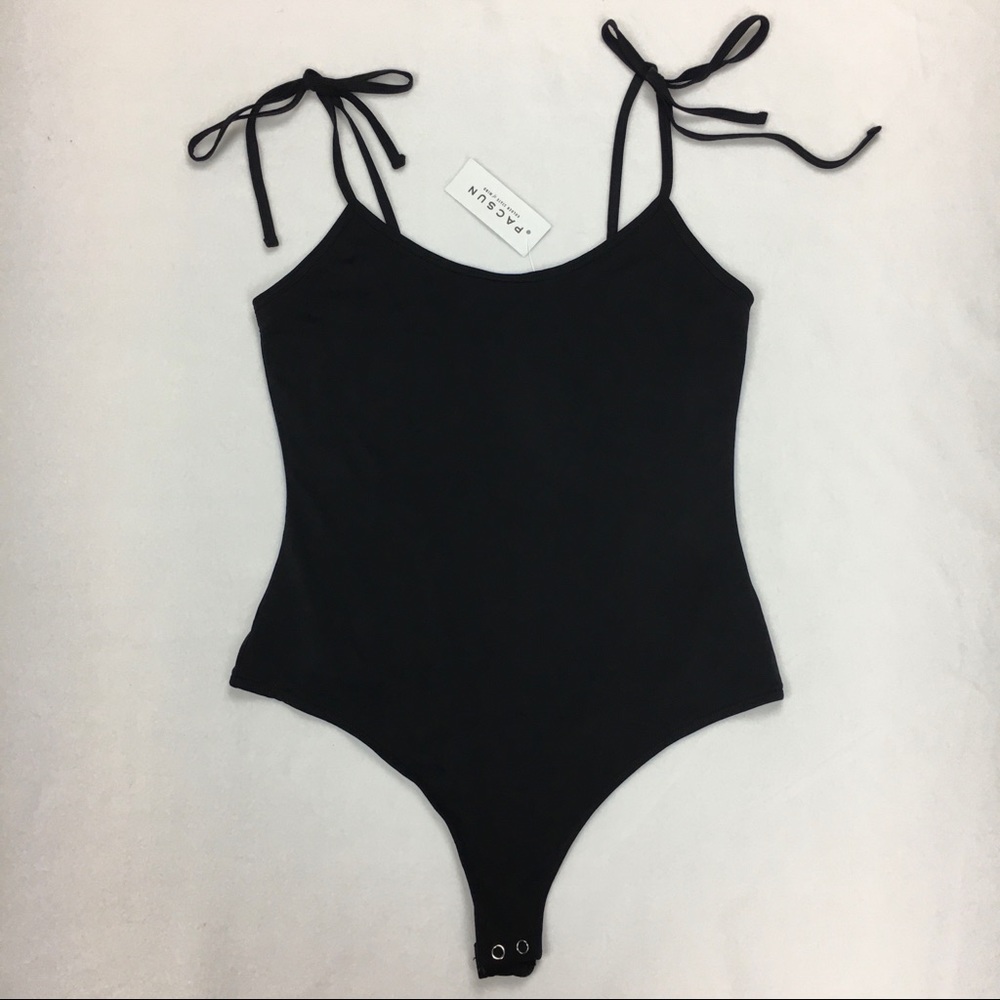 Pacsun Me To We Bodysuit Womens Size Medium Black Tie Straps Button Crotch